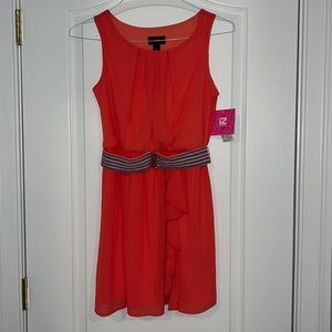 Girls NWT IZ Byer coral dress with removable elastic belt size 16